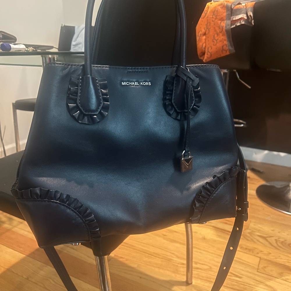 Michael Kors Midnight Blue Tote with Ruffle Details